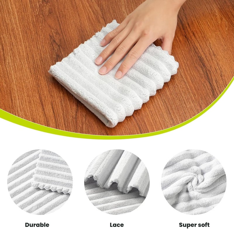 Neessno Kitchen Dish Cloths,Super Absorbent Coral Velvet Dish Towels,Quick Drying Kitchen Towels No Lint Dish Rags,Reusable Household Microfiber Cleaning Cloth,12X12 inches(12 Pack,Light Grey Streak) - Image 2